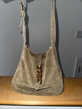 Aldo Olive Suede Shoulder Bag with Gold Chain Accent